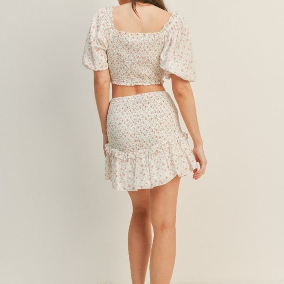 2 piece set: Boho Floral Print Crop Top & Ruffle Hem Skirt Set - Picture 4 of 6